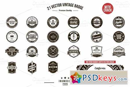 21 Vintage Badges (CLEAR & CRACK) 13142