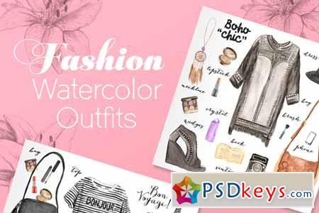 100 watercolor fashion elements 141834