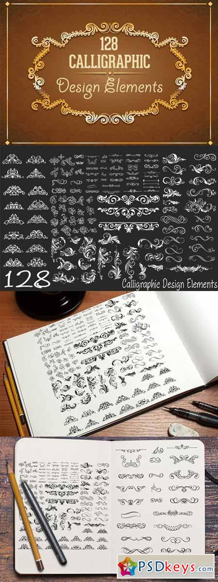 128 Calligraphic Design Elements 101689