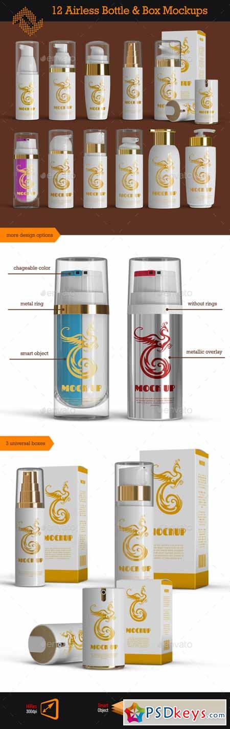 12 Airless Cosmetic Bottle & Box Mockups 9819433