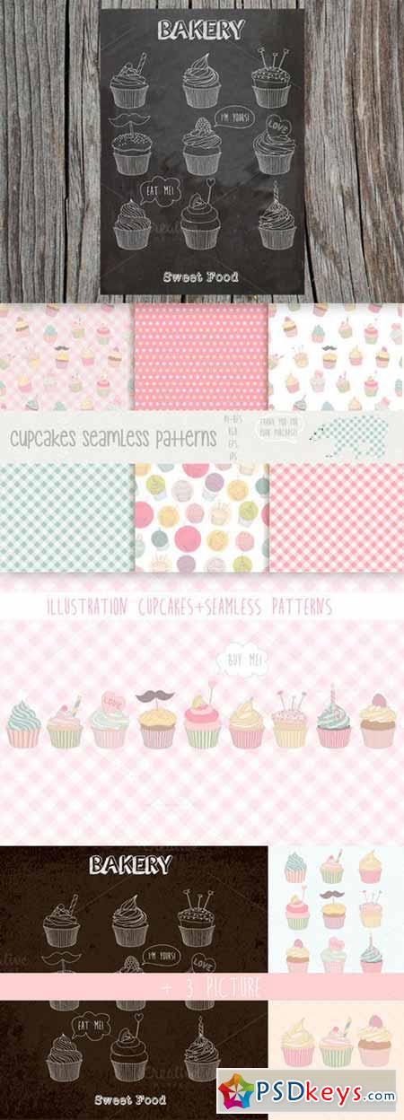 Cupcakes patterns and illustration 75050