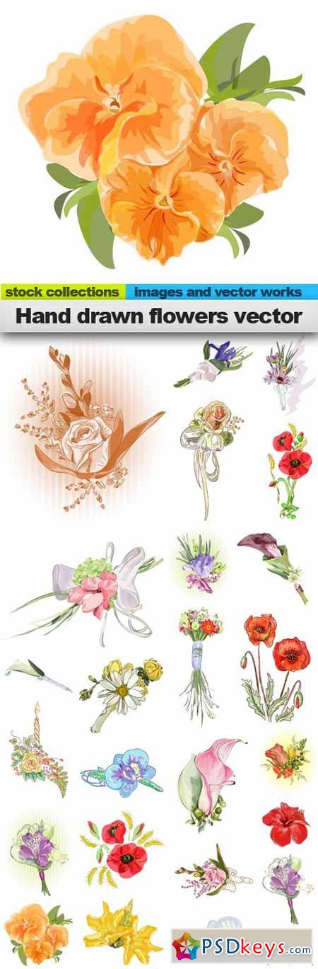 Hand drawn flowers vector, 25 x EPS