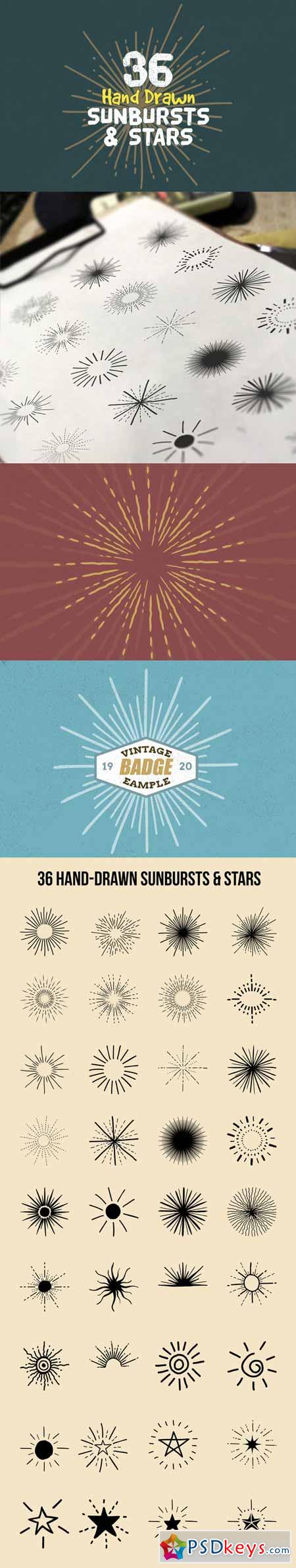 36 Hand Drawn Sunbursts & Stars 43866