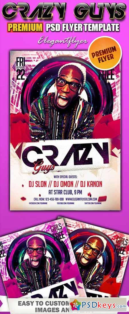 Crazy Guys Party Premium Club flyer PSD Template