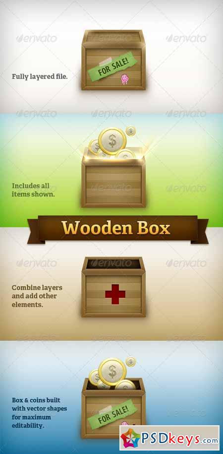 Wooden Box with Label and Coins 233500