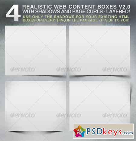 4 Realistic Web Content Boxes, Shadows & Pagecurls 110001