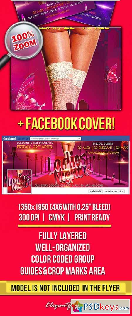 Ladies Night Party Premium PSD Flyer + Facebook Cover