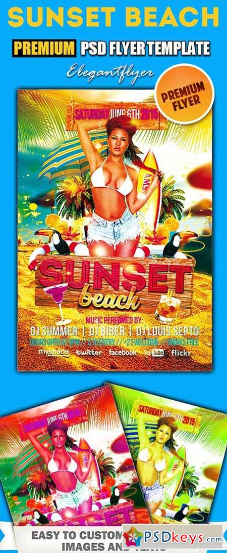 Sunset Beach PSD Flyer Templates + Facebook Cover