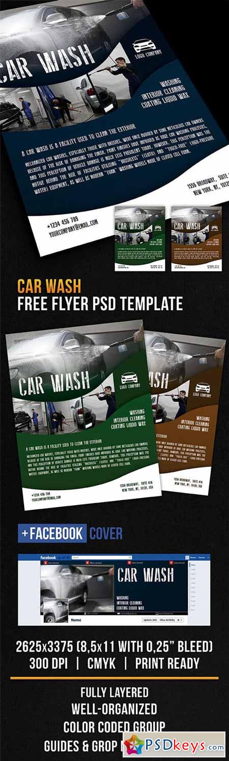 Car Wash  Flyer PSD Template + Facebook Cover