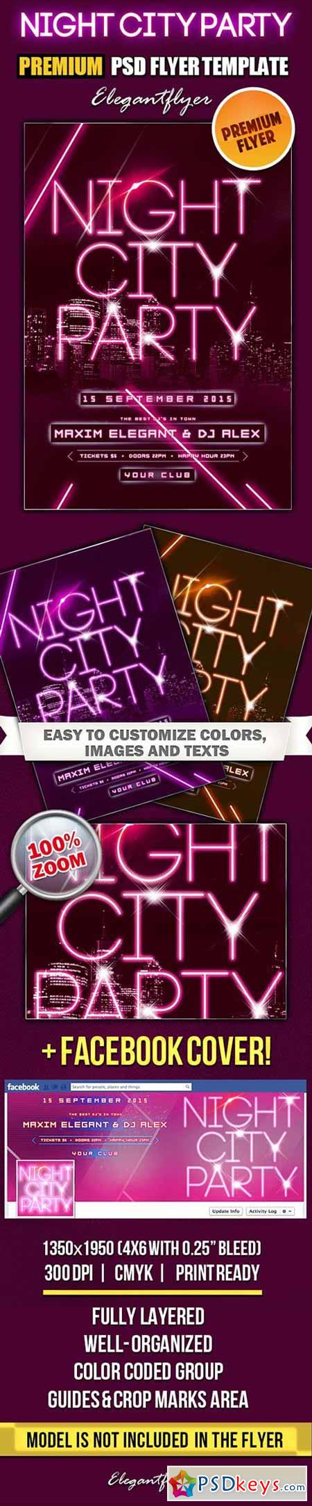 Night City Party PSD Flyer Templates + Facebook Cover