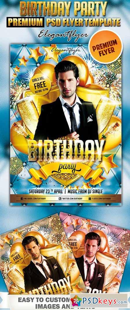 Birthday Party 4 Flyer PSD Template + FB Cover