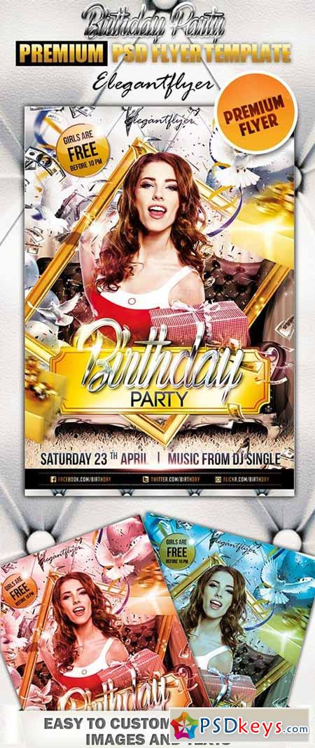 Birthday Party 3 Flyer PSD Template + FB Cover