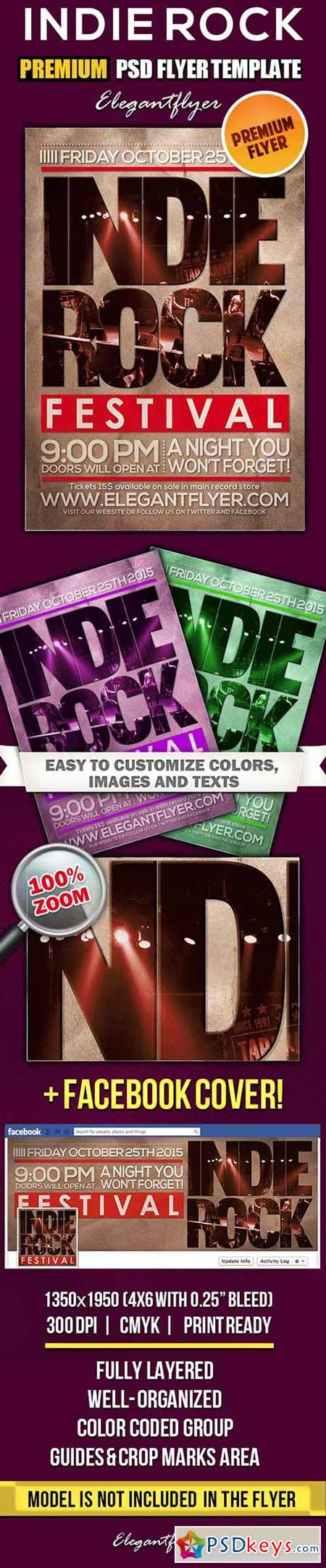 Indie Rock Party PSD Flyer Templates + FB Cover