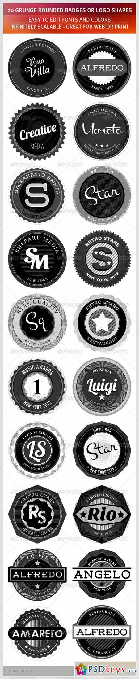 20 Grunge Rounded Badges or Logo Shapes 1267300