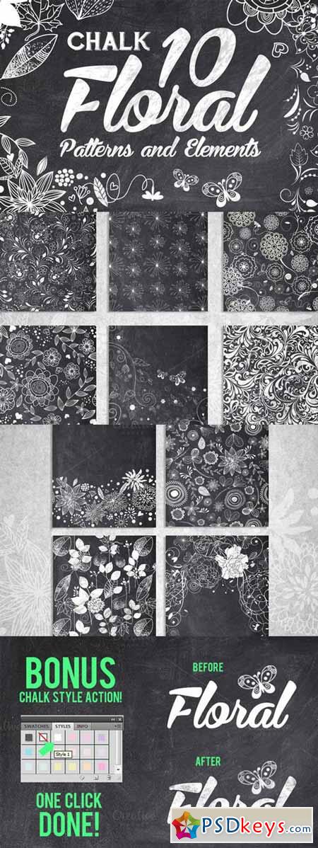 10 Chalk Floral Pattern Elements 202424