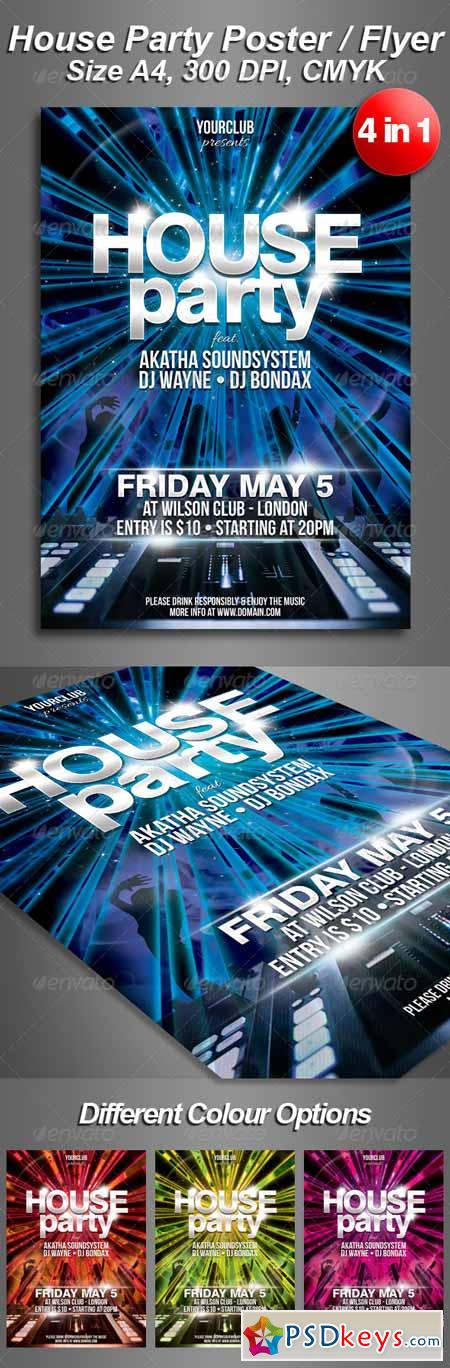 A4 House Party Club Flyer 4 in 1 4434986