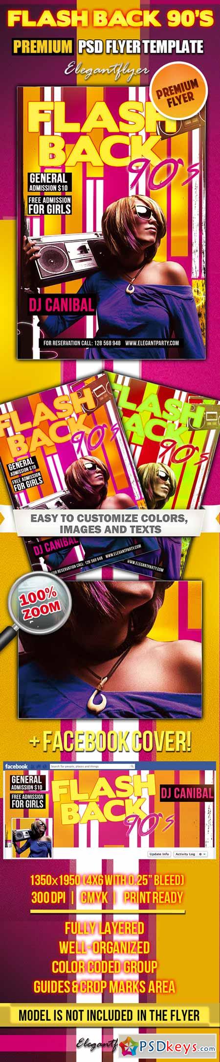 Flash Back 90&#8242;s  PSD Flyer Templates + Facebook Cover