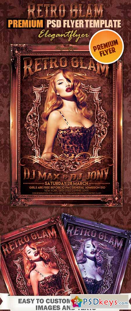 Retro Glam Flyer PSD Template + FB Cover