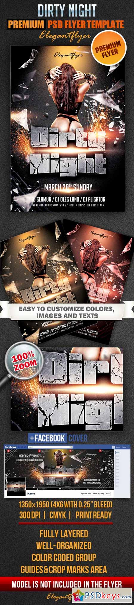 Dirty Night  Flyer PSD Template + Facebook Cover