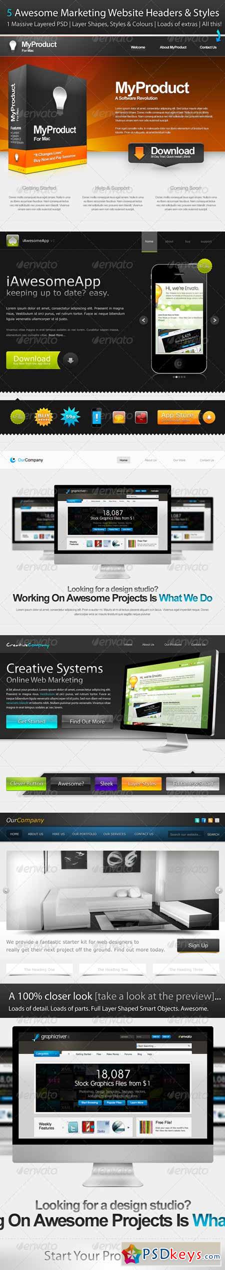 5 Awesome Marketing Website Headers & Styles 145729
