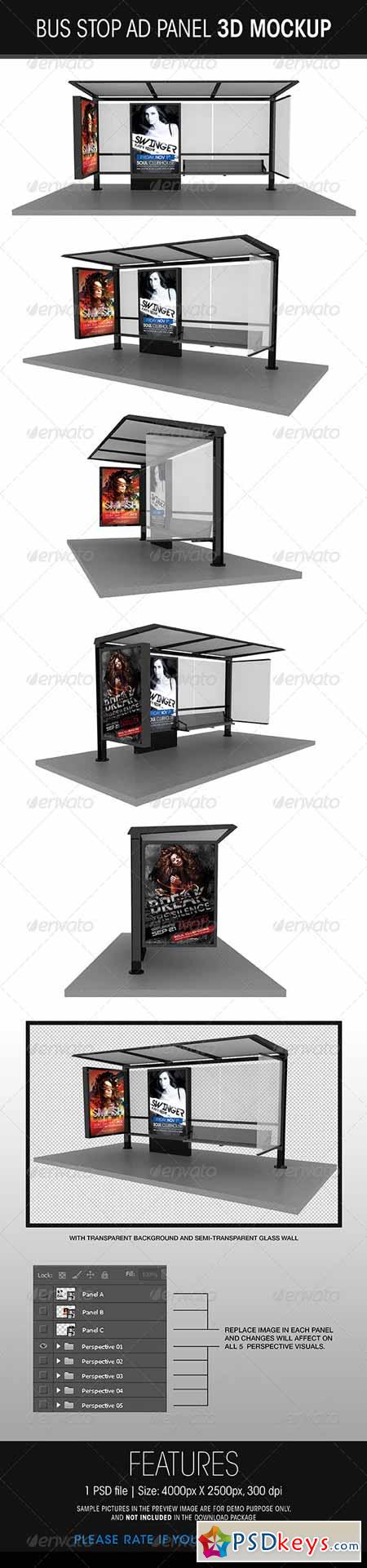 Bus Stop Ad Panel 3D Mockup 5756973