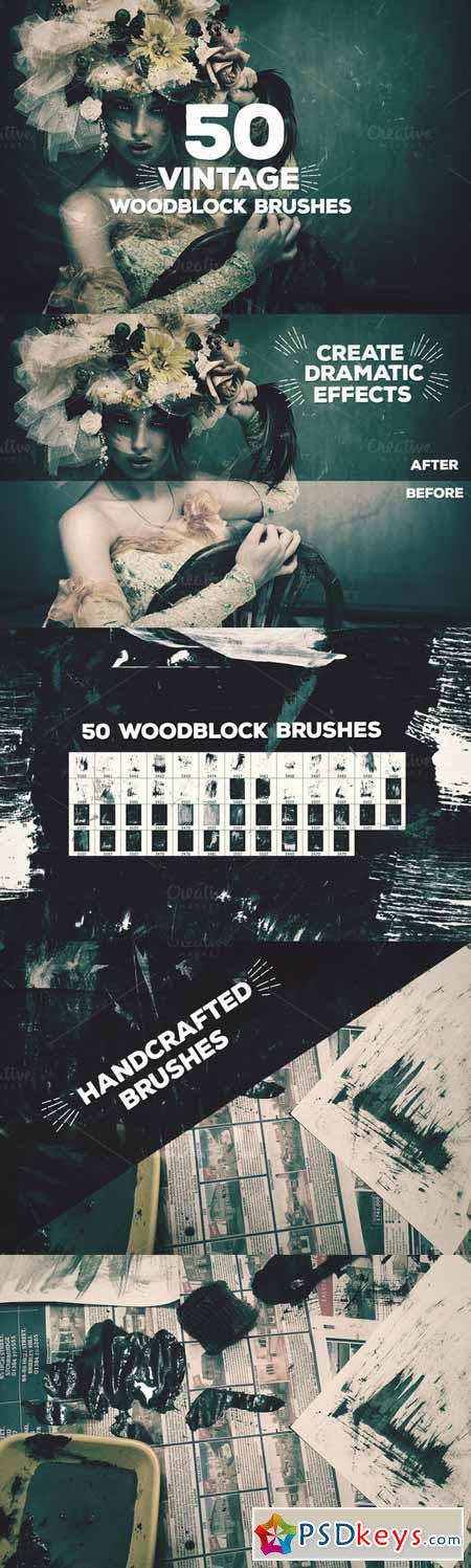 50 Vintage Woodblock Brushes 229447