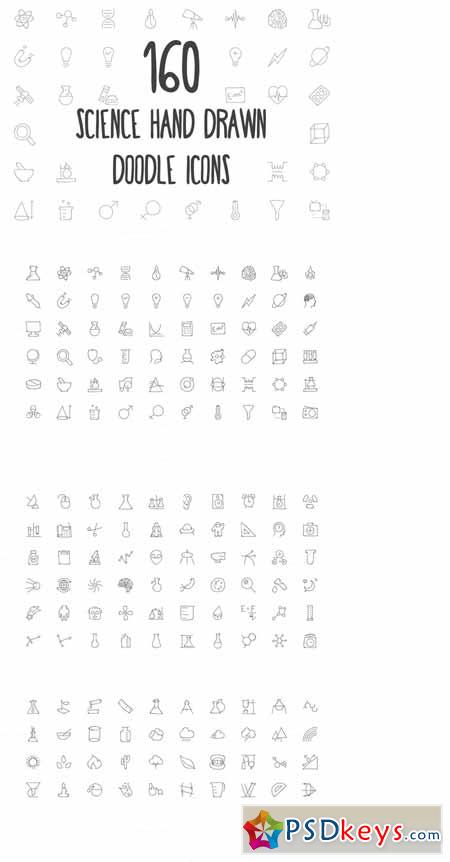 160 Science Hand Drawn Doodle Icons 160808