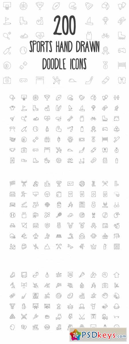 200 Sports Hand Drawn Doodle Icons 160809