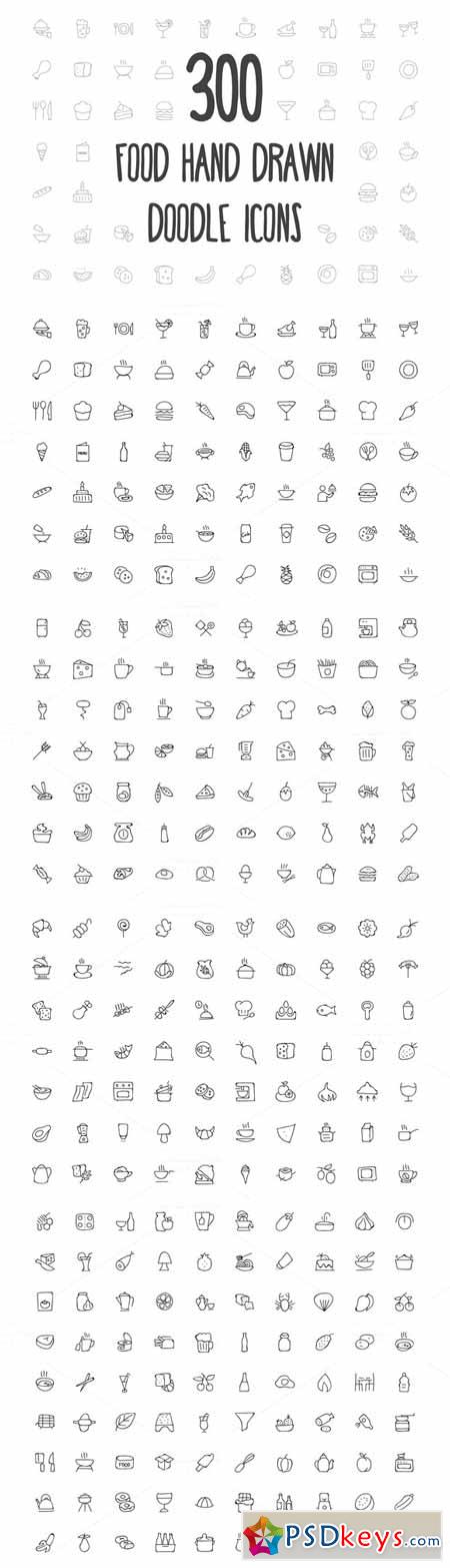 300 Food Hand Drawn Doodle Icons 155353