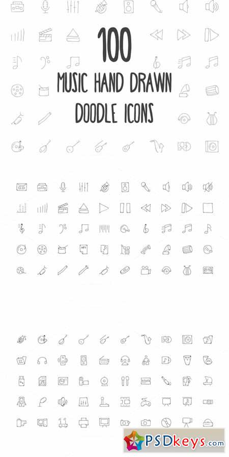 100 Music Hand Drawn Doodle Icons 162976
