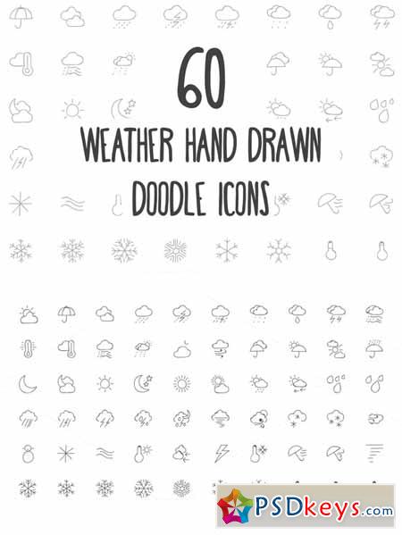 60 Weather Hand Drawn Doodle Icons 160684