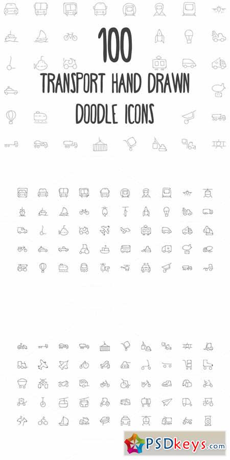 100 Transport Hand Drawn Doodle Icon 162975