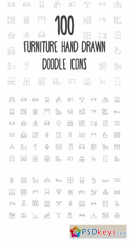 100 Furniture Hand Drawn Doodle Icon 160702