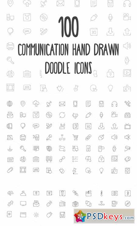 100 Communication Hand Drawn Icons 160699