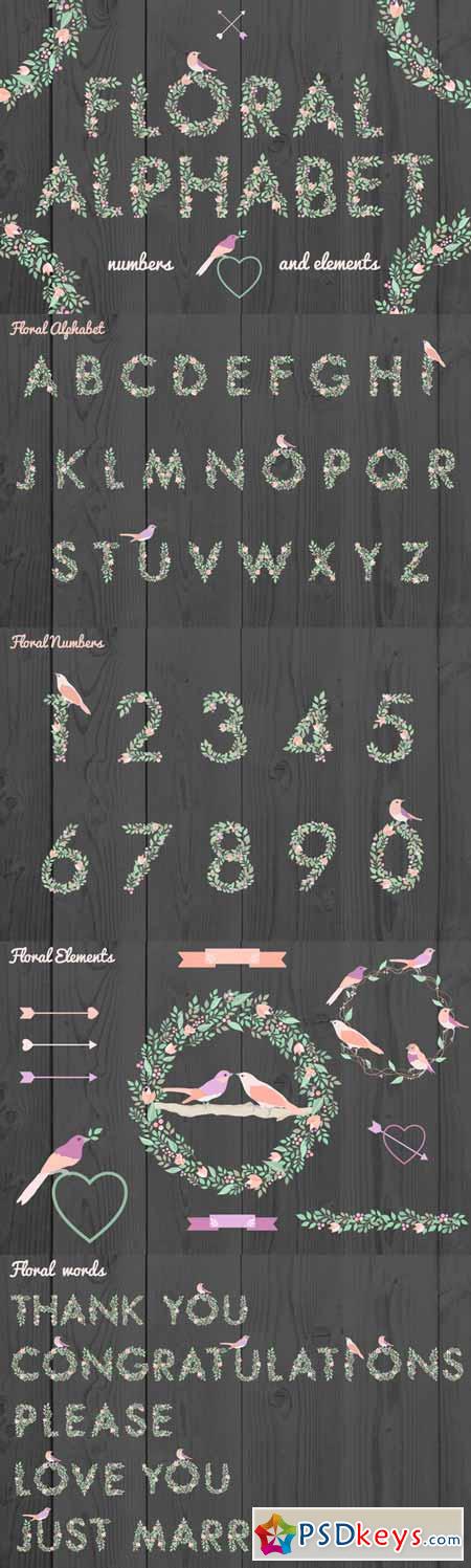 Floral alphabet and elements 122819