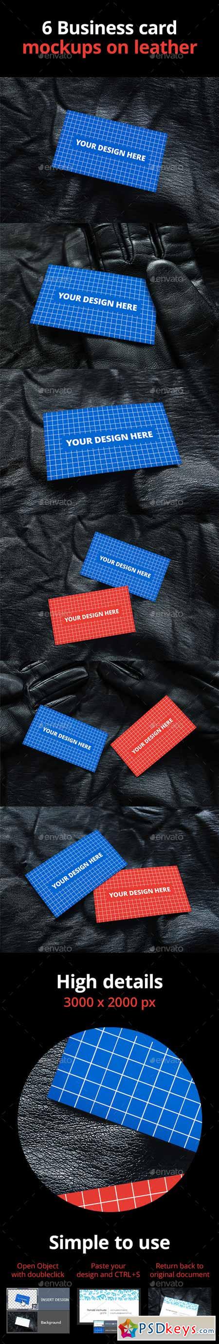 6 Business Card Mockups on Leather 11100322
