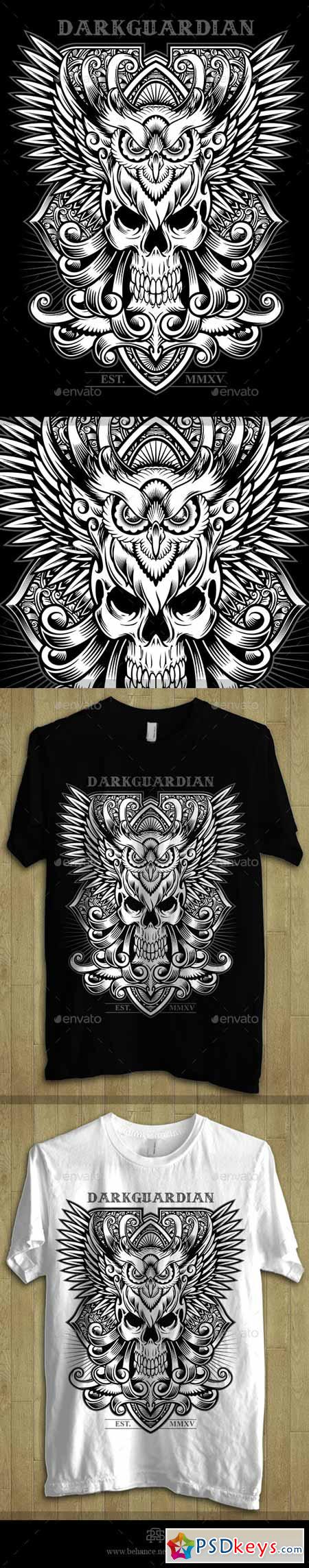 Darkguardian - Skull & Owl Theme Tshirt Design 10949584
