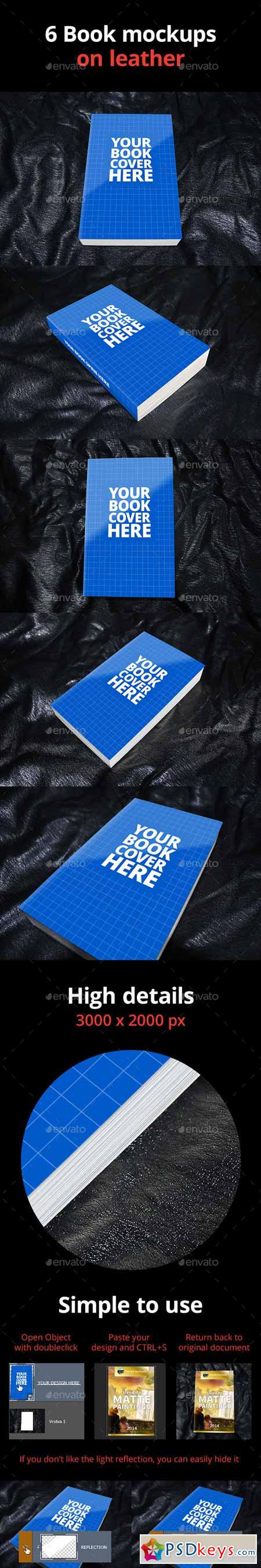 5 Book Mockups on Leather 11178563