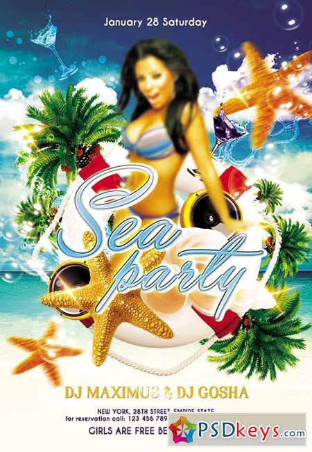 Sea party Flyer PSD Template + FB Cover
