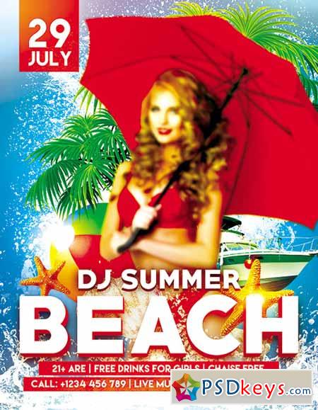 Beach Party Design V03 Flyer PSD Template + FB Cover