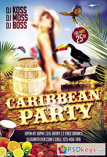 Caribbean Party Premium Club flyer PSD Template + FB Cover
