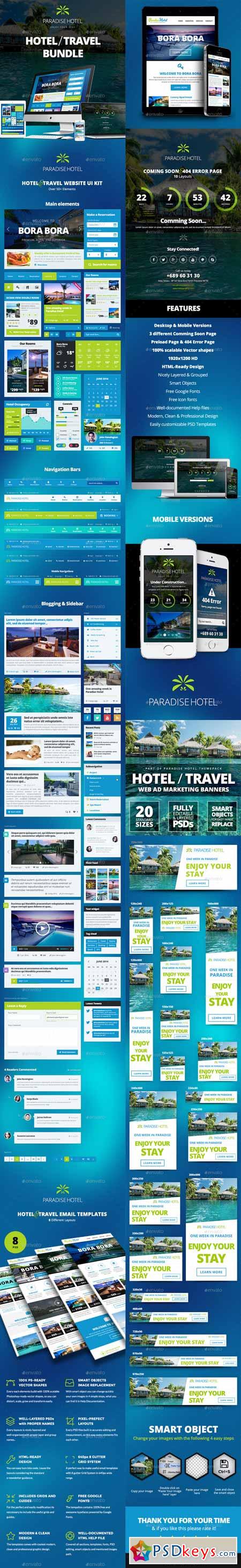 Paradise Hotel Bundle UI Kit, Emails, Banners 11731838