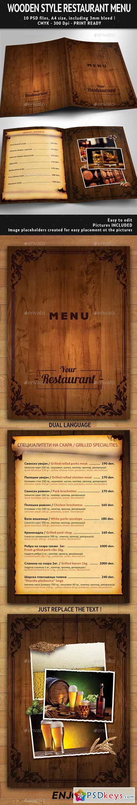 Wooden Style Restaurant Menu PSD Template 11610856