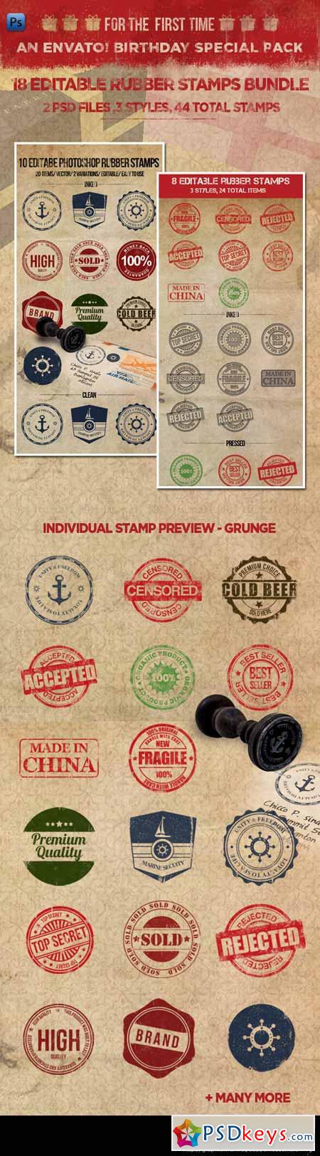 18 Editable Rubber Stamps Bundle 2891297