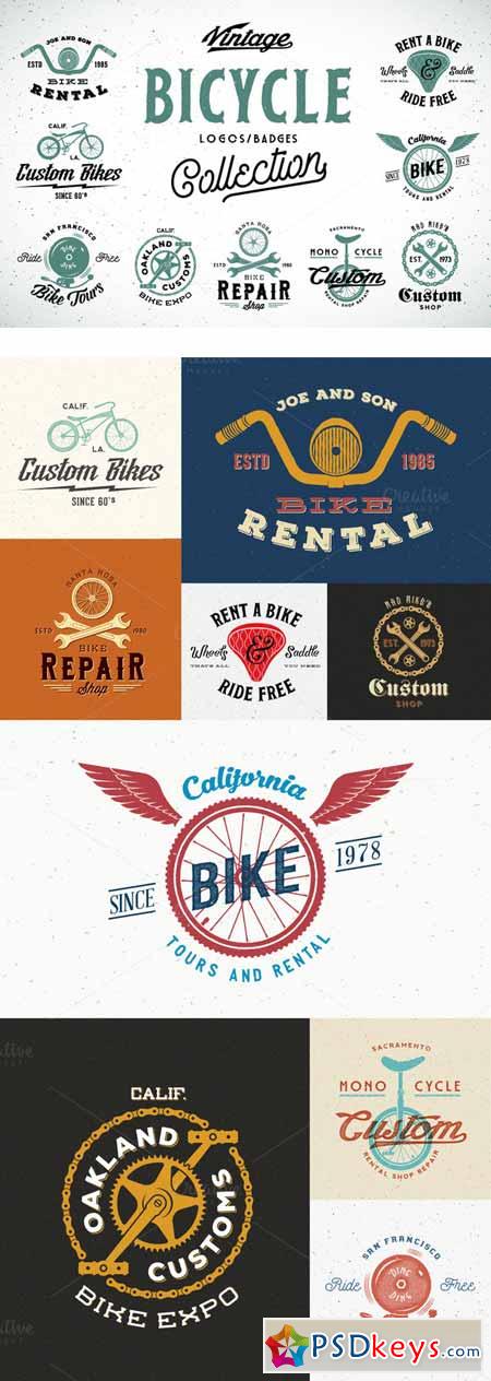 9 Vintage Bicycle Logos Badges Set 304590
