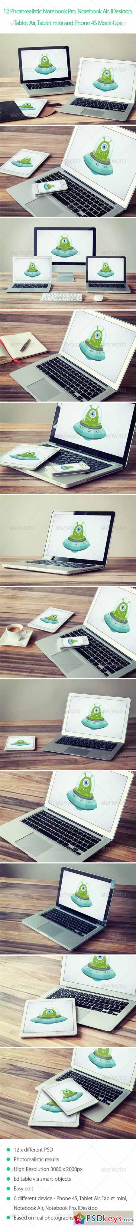 12 Photorealistic Notebook, Mobile Device Mock-Ups 6142323