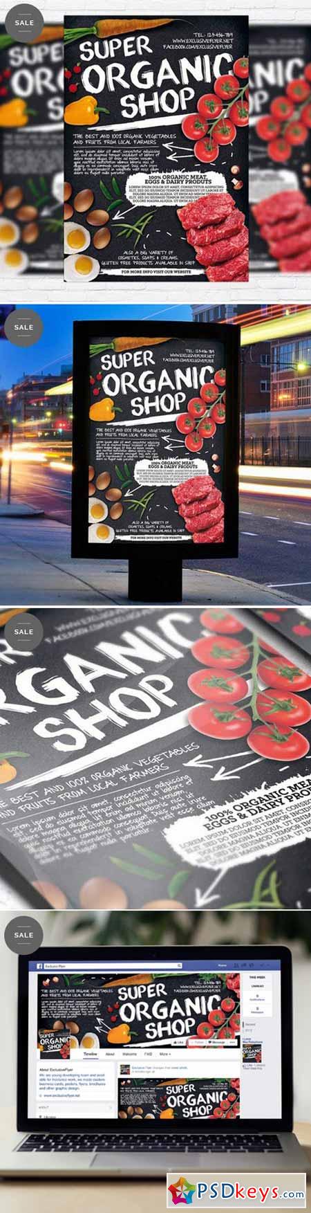Organic Shop  Business Flyer Psd Template + Facebook Cover