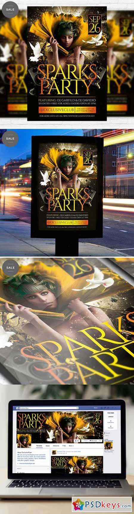 Sparks Party  Flyer Template + Facebook Cover