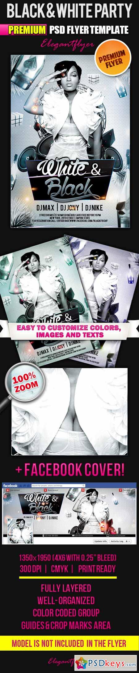 Black & White Party  Flyer PSD Template + Facebook Cover