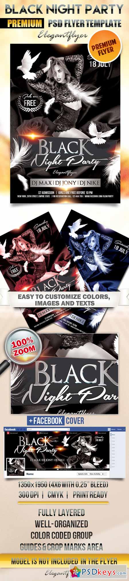 Black Night Party  Flyer PSD Template + Facebook Cover